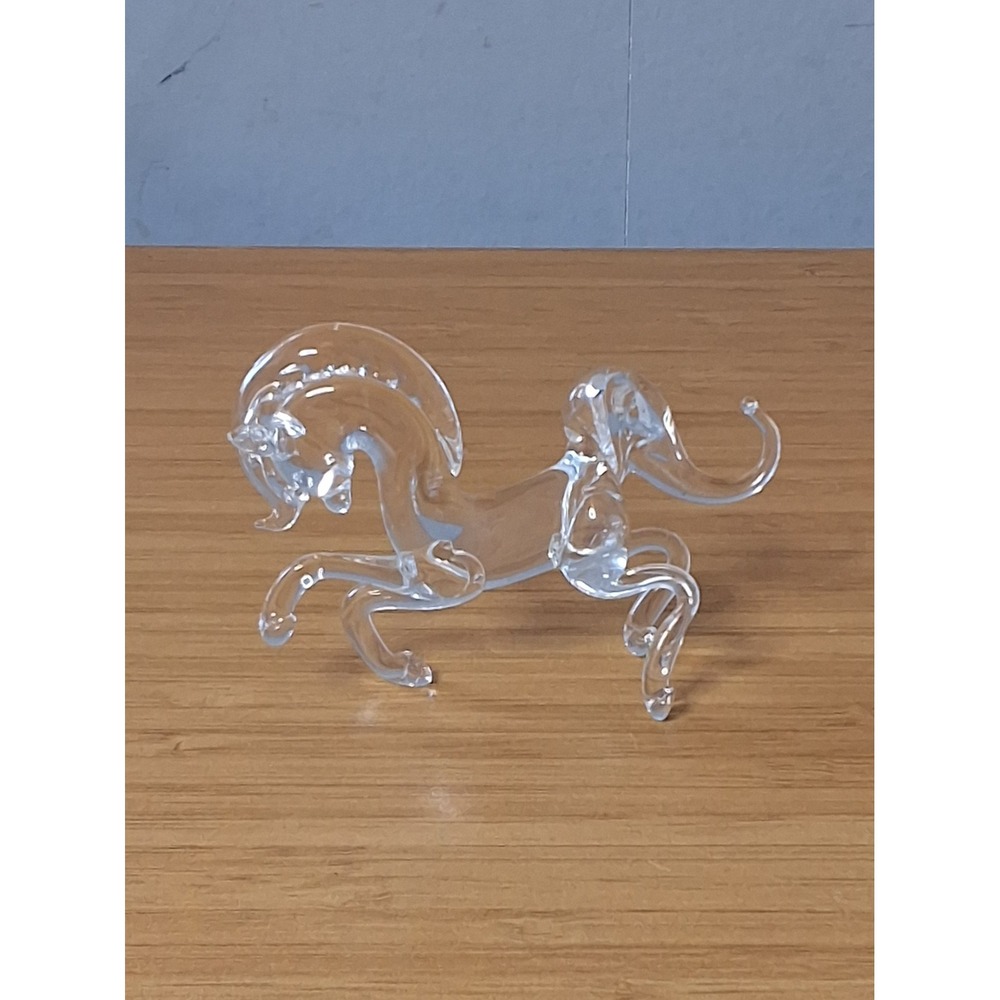 Vintage Hand Blown Clear Glass Horse Figurine Miniature Prancing Stallion